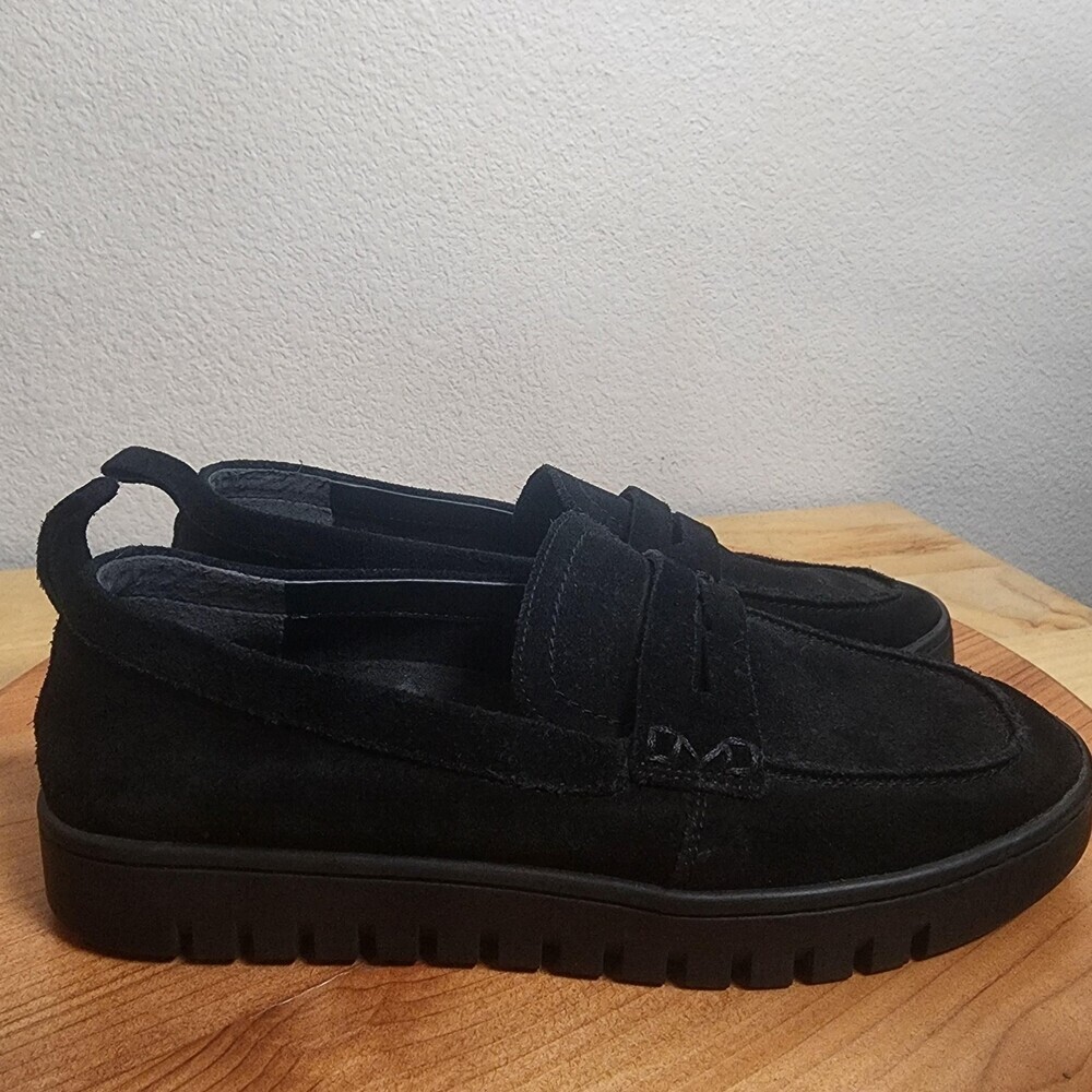 Vionic Uptown Shoes Womens Size 8 Black Suede Platform Loafers Comfort Slip On